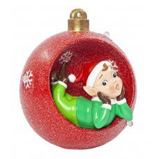 Χριστουγεννιάτικη Μπάλα Οροφής Κόκκινη με Ξωτικό στο Εσωτερικό (20cm)